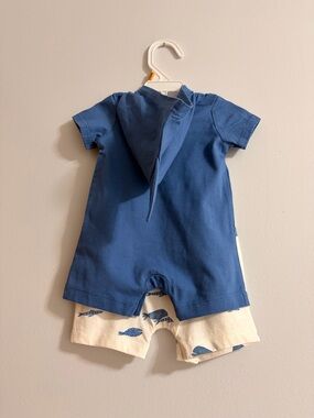 Carter's Blue Shark Hoodie Top with Cream Whale-Print Shorts Kids Matching Set